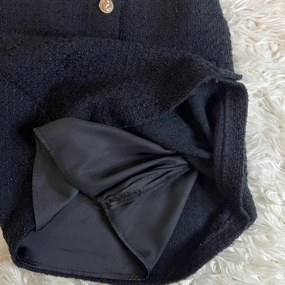 Mango Black Tweed Blazer and Skirt Set with Gold Buttons - Picture 8 of 8